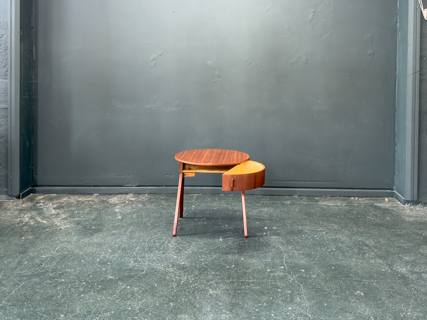 Round Teak Side Table with Round Hinged Compartments