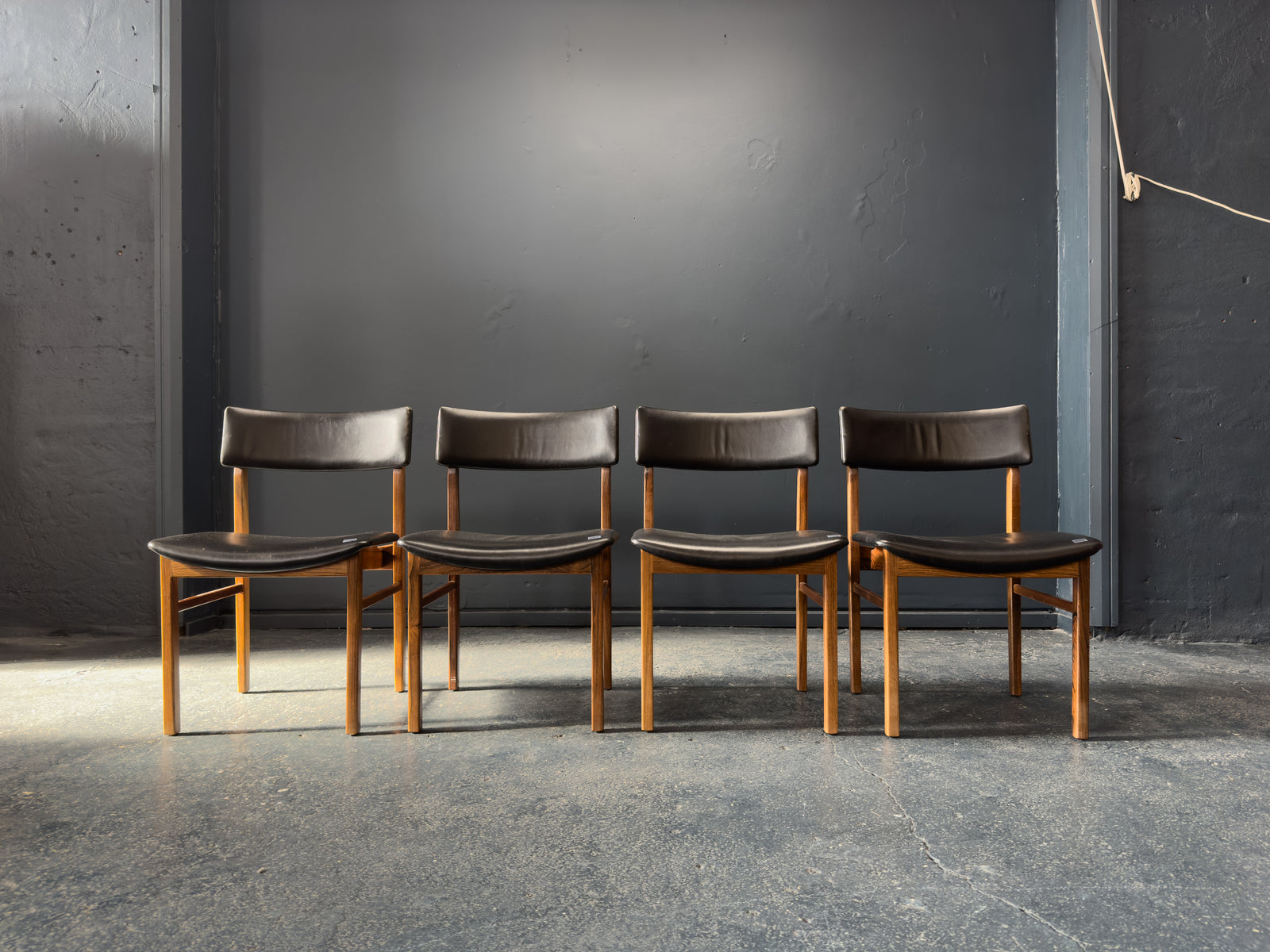 Set of 6 Kurt Østervig Solid Rosewood and Black Leather Dining Chairs