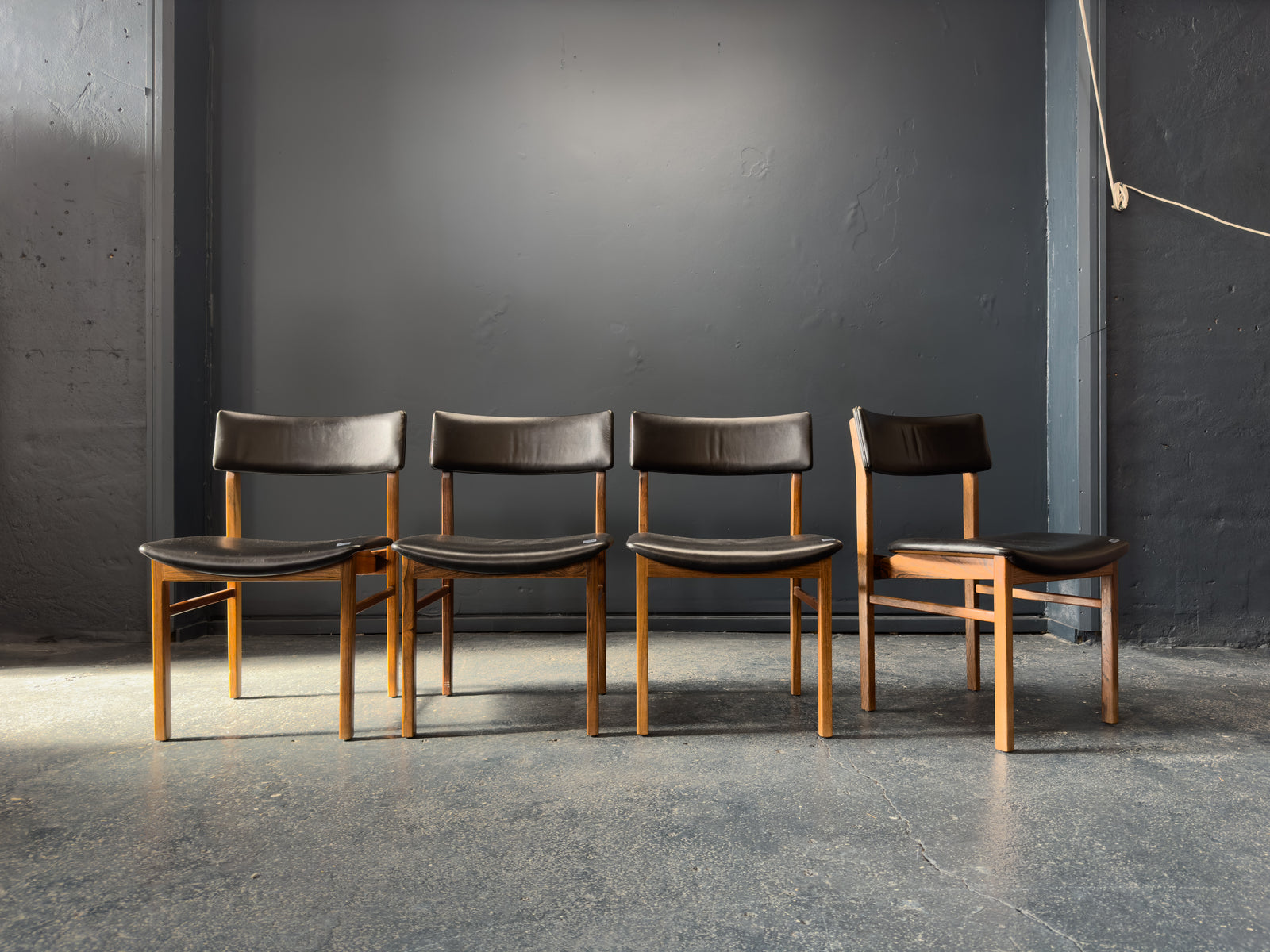 Set of 6 Kurt Østervig Solid Rosewood and Black Leather Dining Chairs