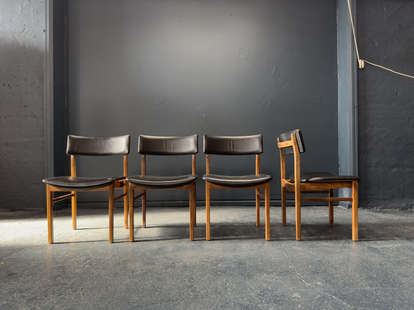 Set of 6 Kurt Østervig Solid Rosewood and Black Leather Dining Chairs
