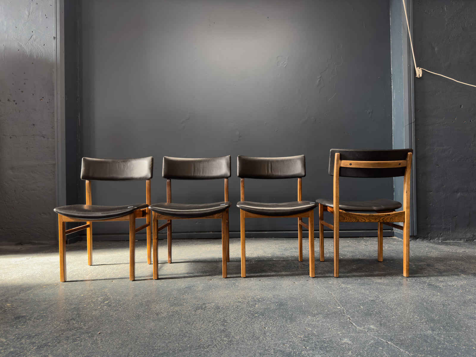 Set of 6 Kurt Østervig Solid Rosewood and Black Leather Dining Chairs
