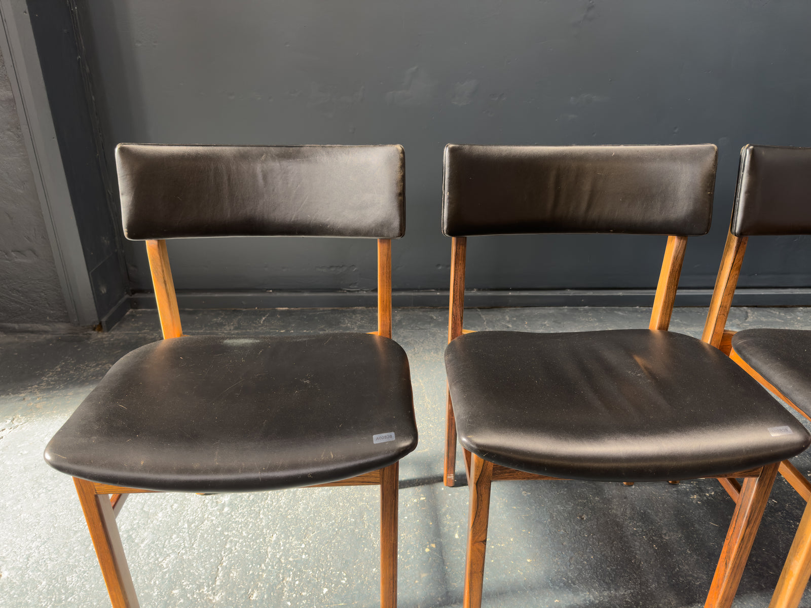 Set of 6 Kurt Østervig Solid Rosewood and Black Leather Dining Chairs