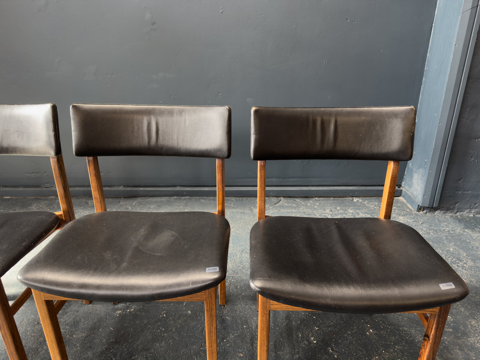 Set of 6 Kurt Østervig Solid Rosewood and Black Leather Dining Chairs