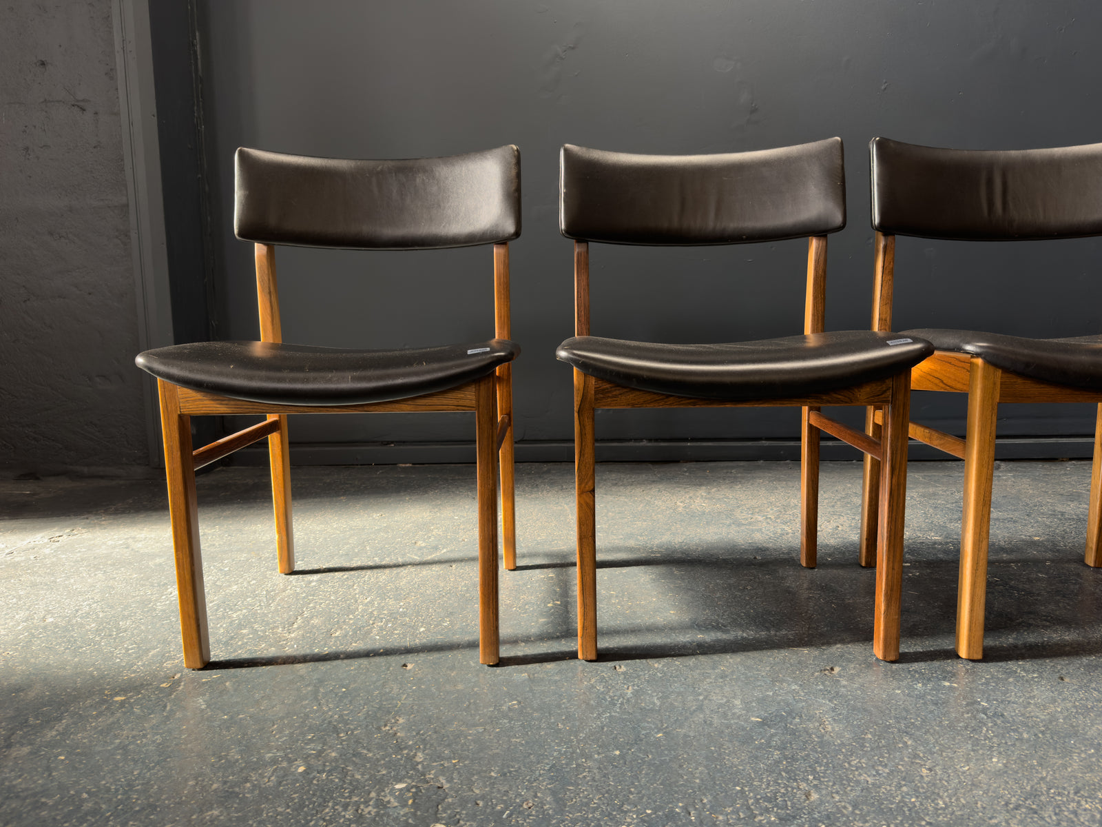 Set of 6 Kurt Østervig Solid Rosewood and Black Leather Dining Chairs