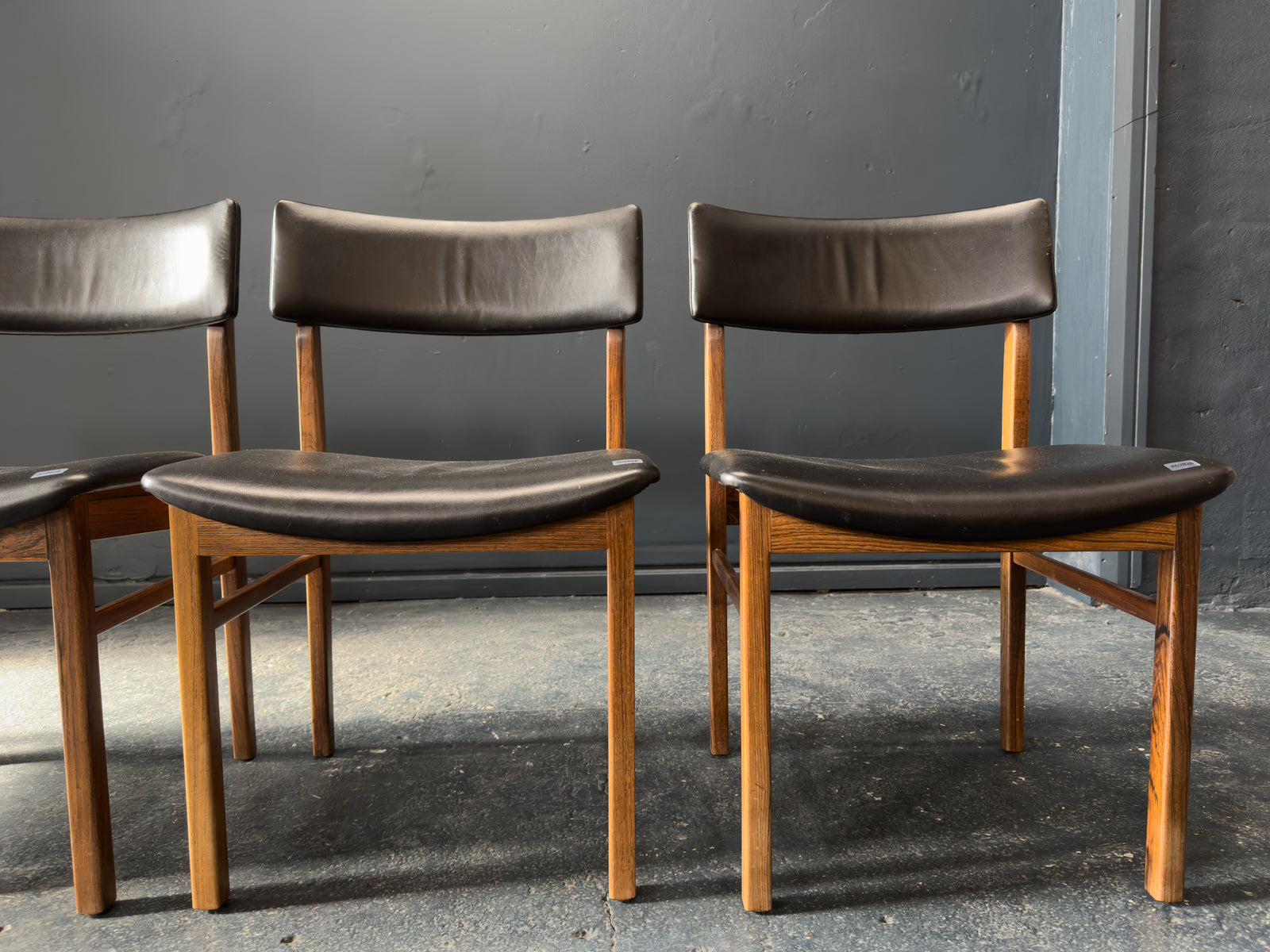Set of 6 Kurt Østervig Solid Rosewood and Black Leather Dining Chairs