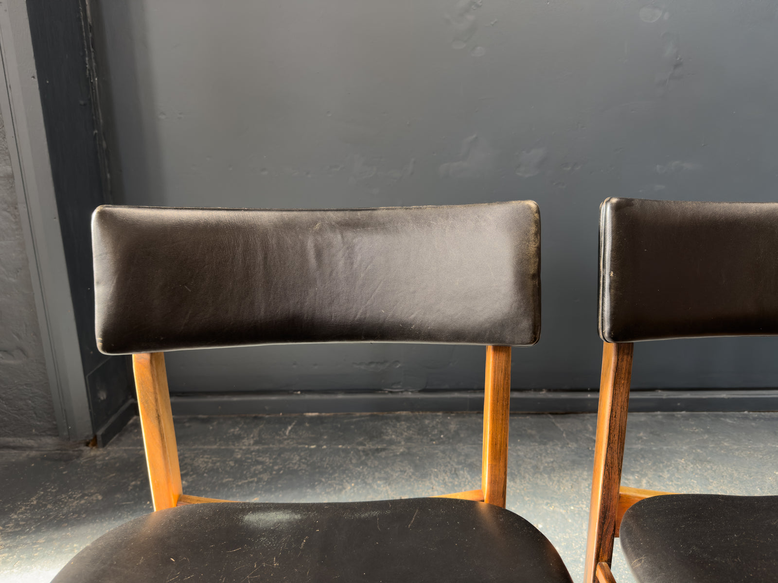 Set of 6 Kurt Østervig Solid Rosewood and Black Leather Dining Chairs