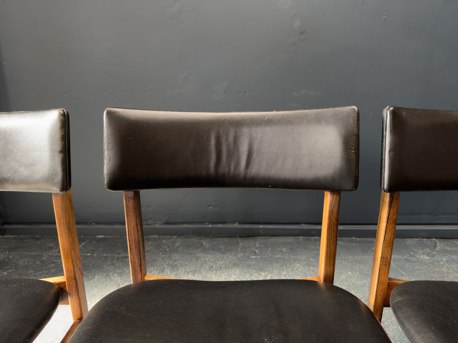 Set of 6 Kurt Østervig Solid Rosewood and Black Leather Dining Chairs