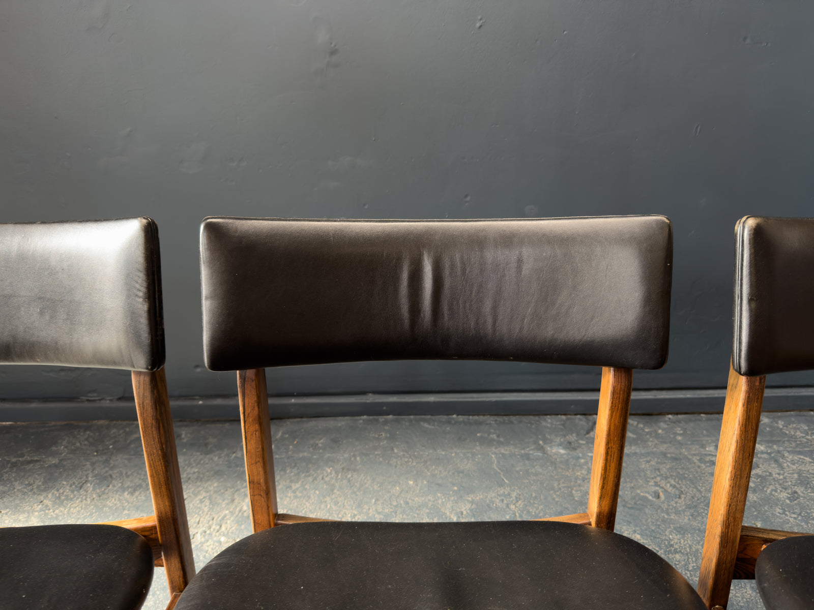 Set of 6 Kurt Østervig Solid Rosewood and Black Leather Dining Chairs