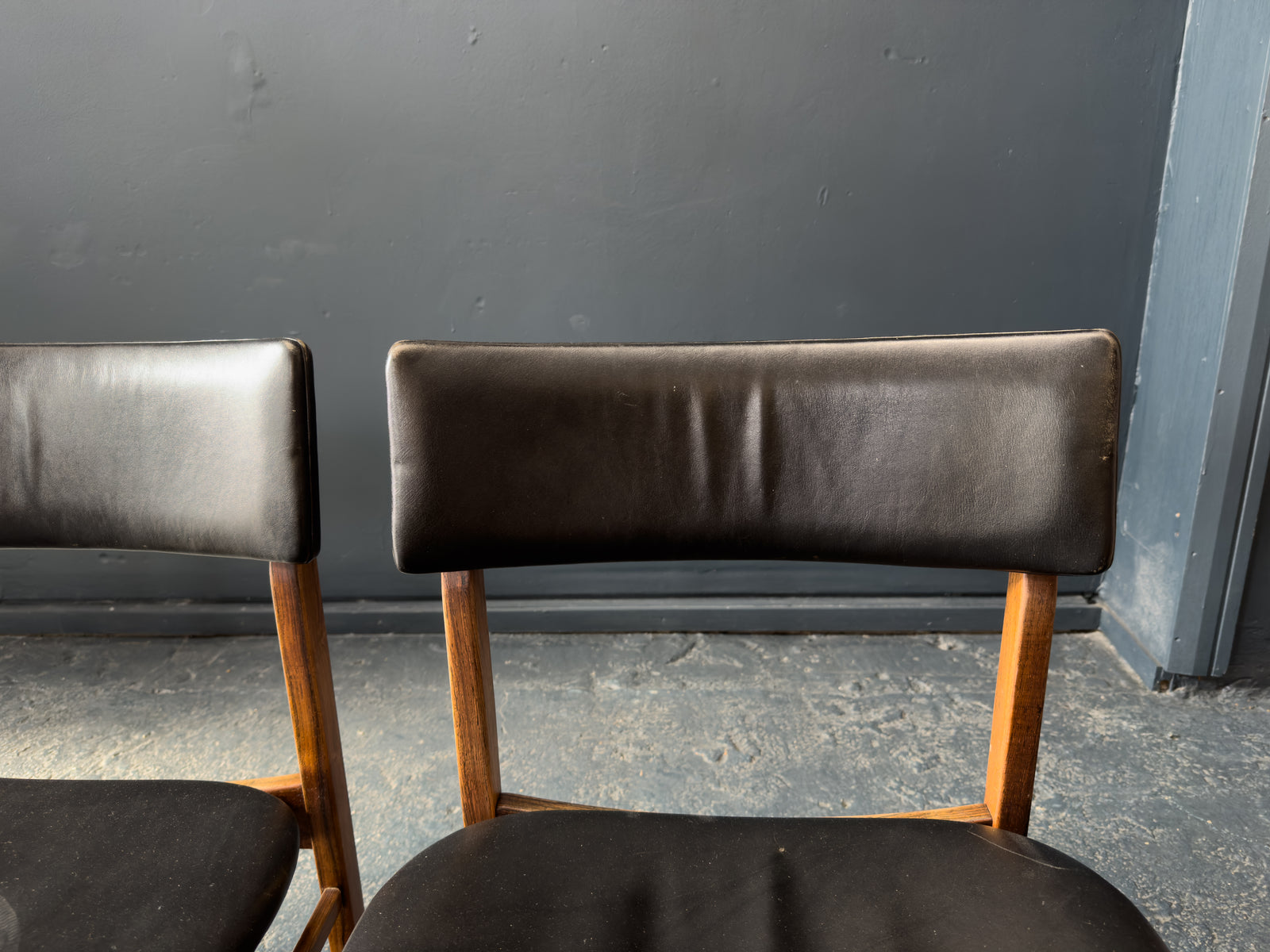 Set of 6 Kurt Østervig Solid Rosewood and Black Leather Dining Chairs