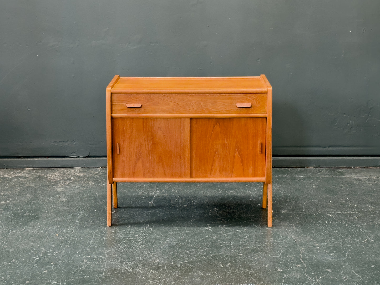 Small Teak Sideboard with Sliding Doors
