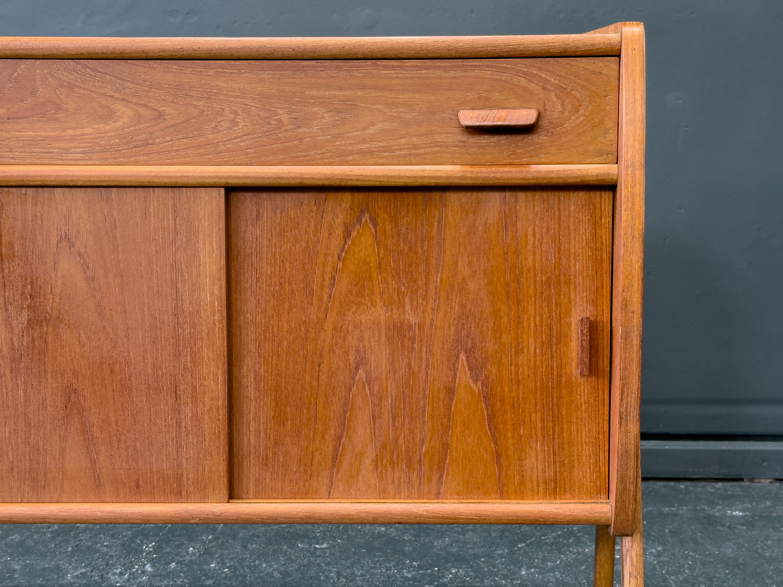 Small Teak Sideboard with Sliding Doors
