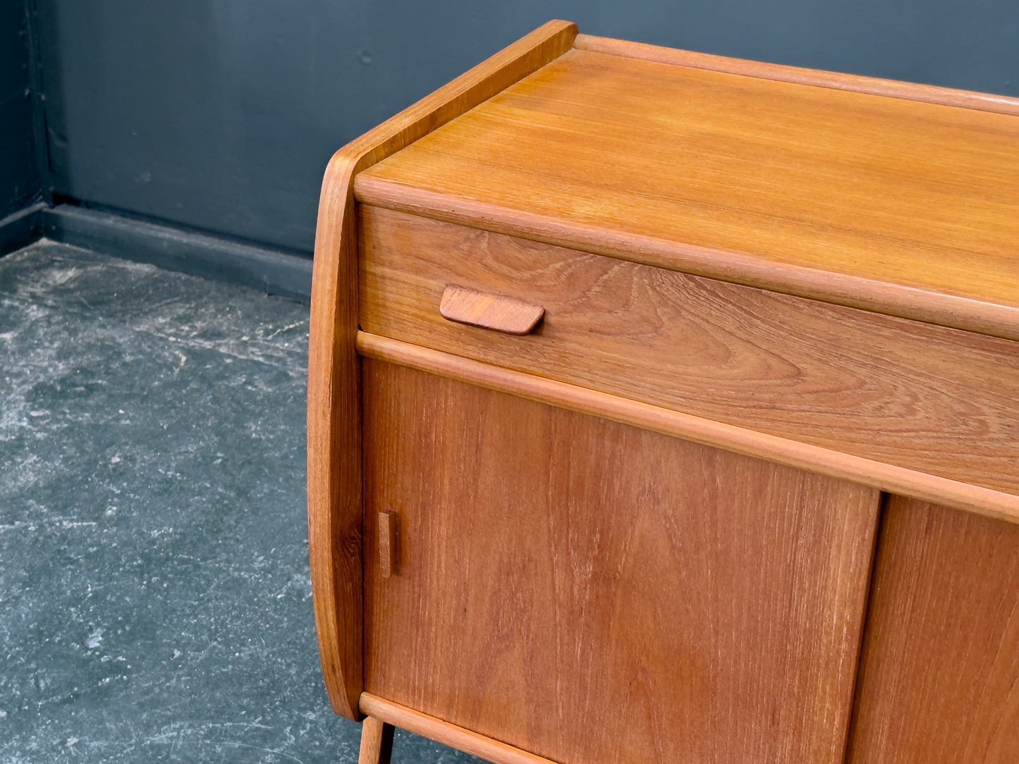 Small Teak Sideboard with Sliding Doors