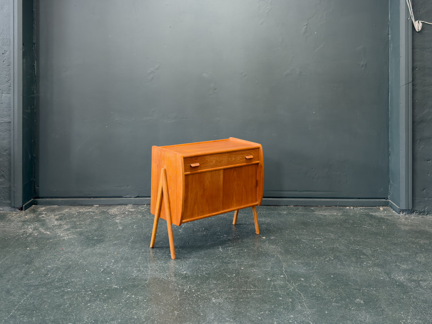 Small Teak Sideboard with Sliding Doors