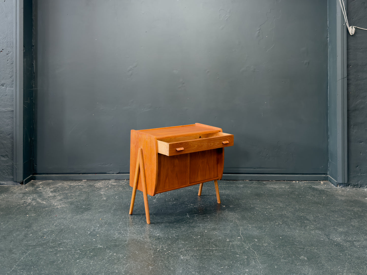 Small Teak Sideboard with Sliding Doors