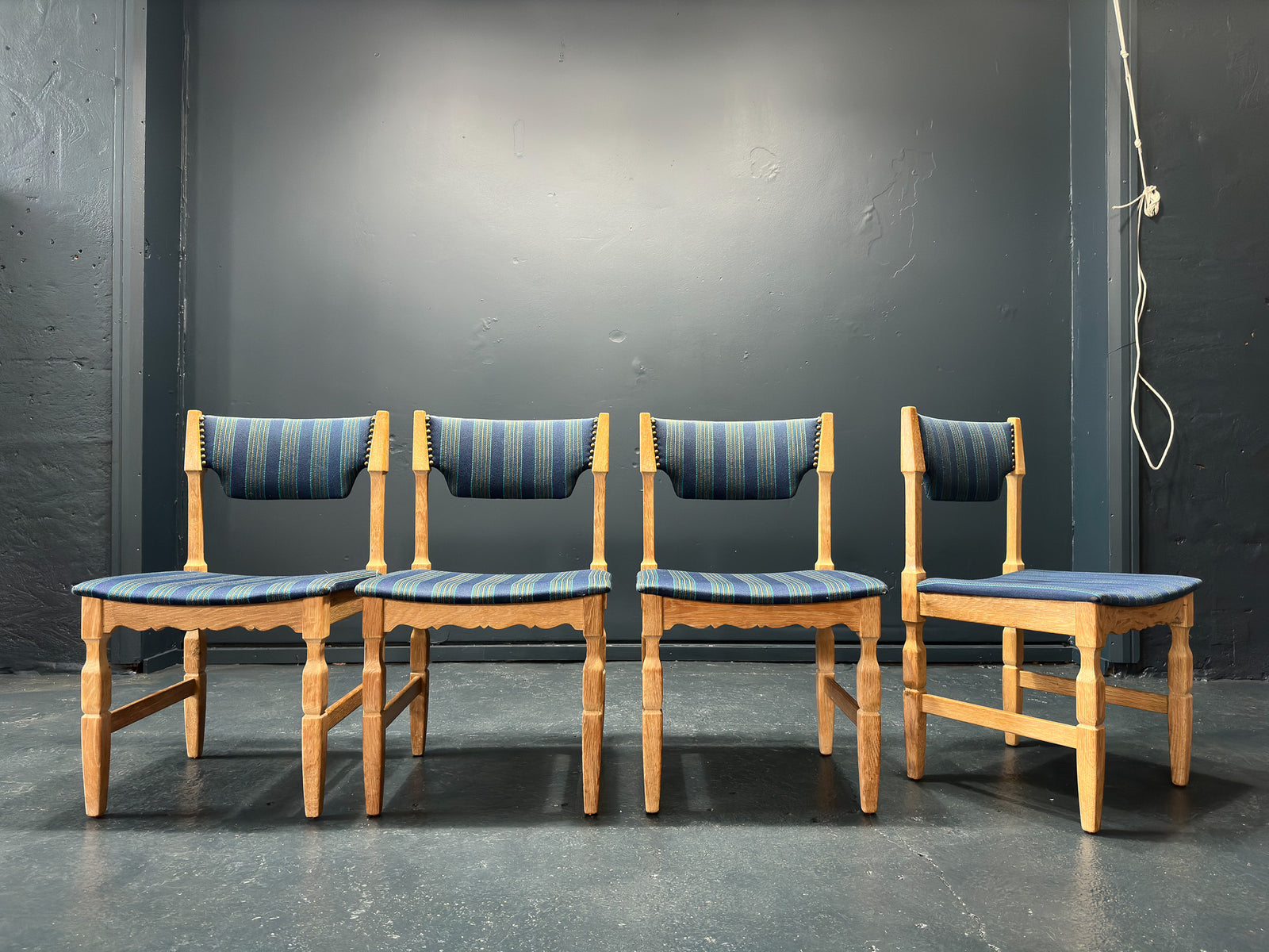 Set of 4 Oak Upholstered Dining Chairs