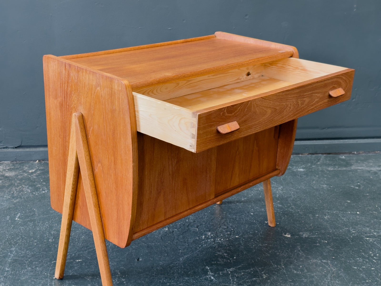 Small Teak Sideboard with Sliding Doors