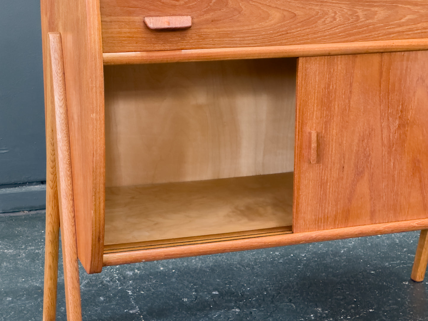 Small Teak Sideboard with Sliding Doors