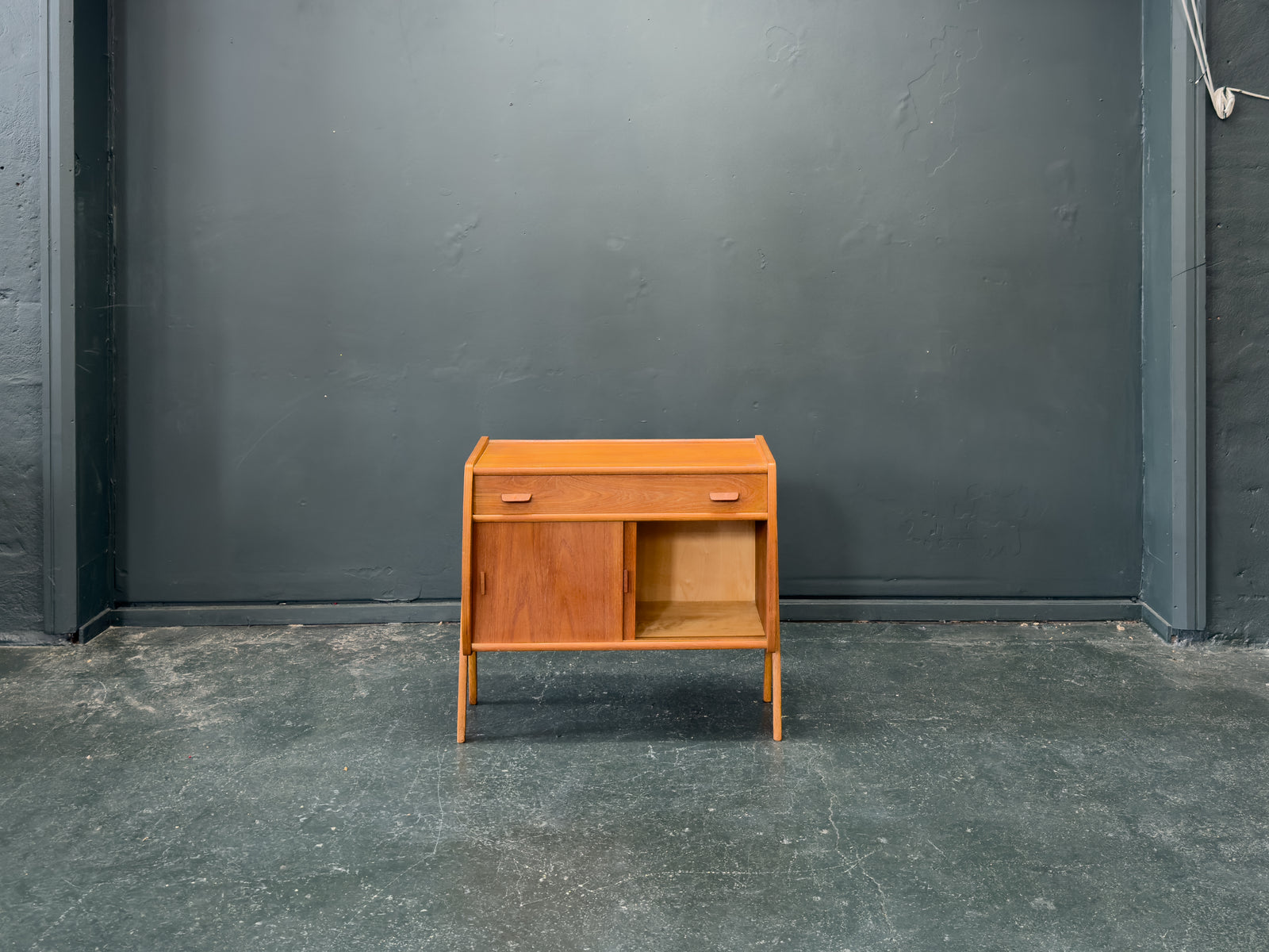 Small Teak Sideboard with Sliding Doors