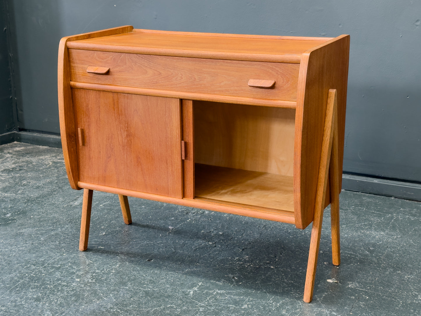 Small Teak Sideboard with Sliding Doors