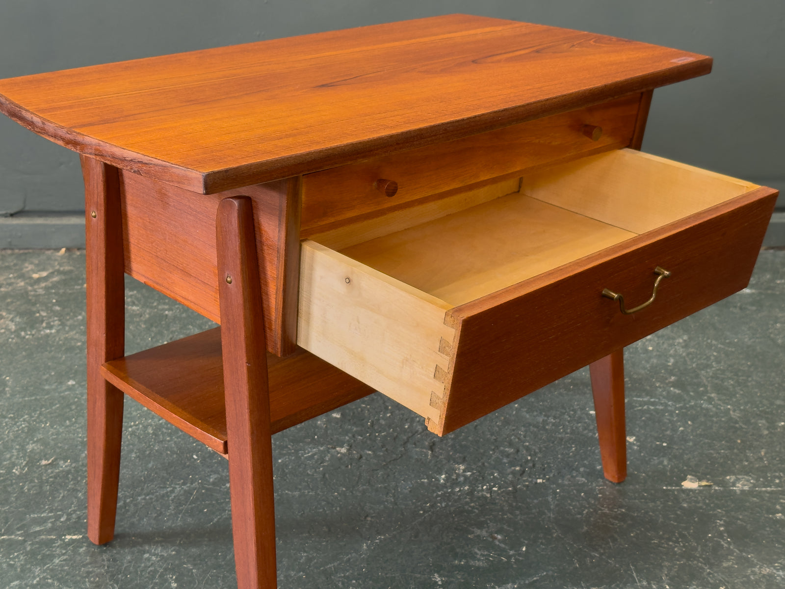 Teak Bedside Table with Two Drawers and Assorted Handles