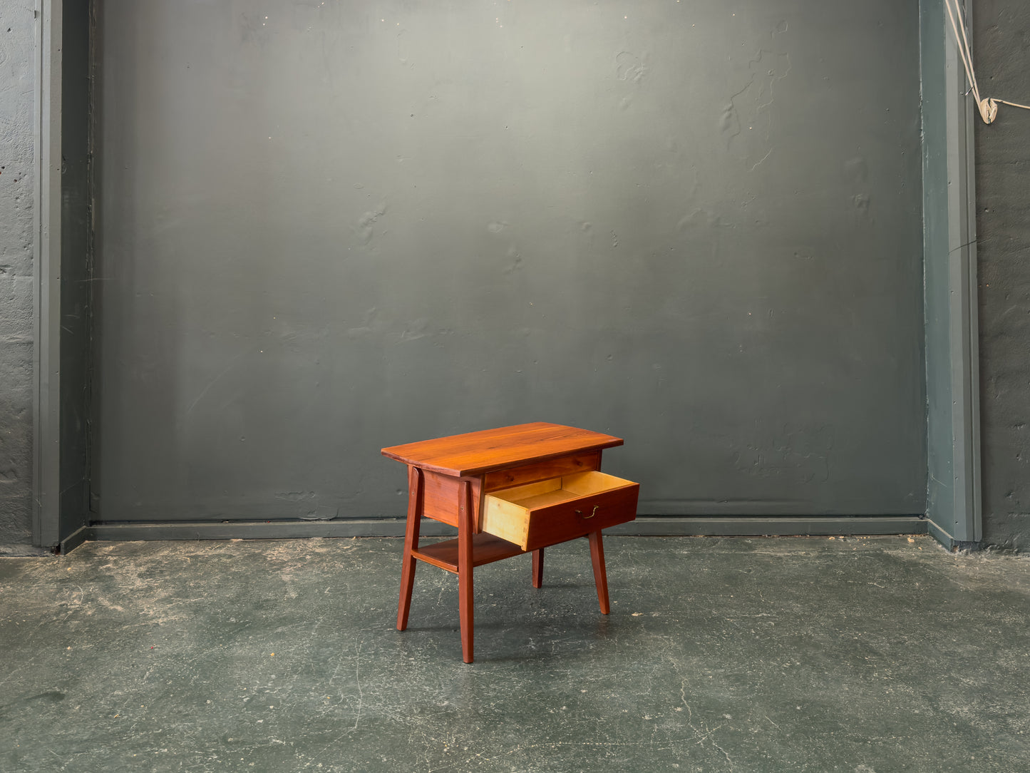 Teak Bedside Table with Two Drawers and Assorted Handles