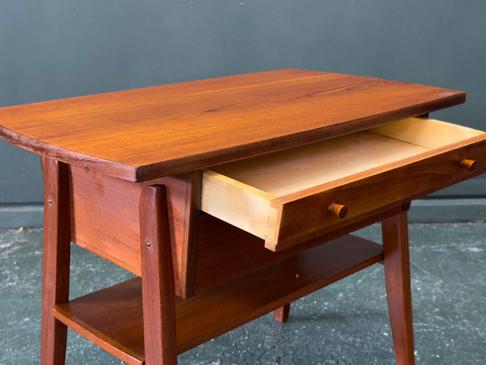 Teak Bedside Table with Two Drawers and Assorted Handles