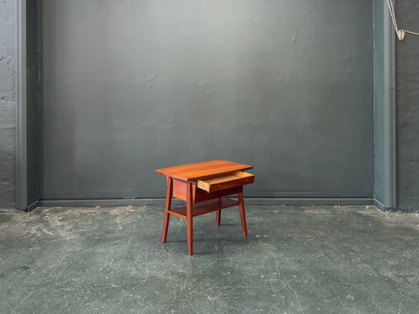Teak Bedside Table with Two Drawers and Assorted Handles