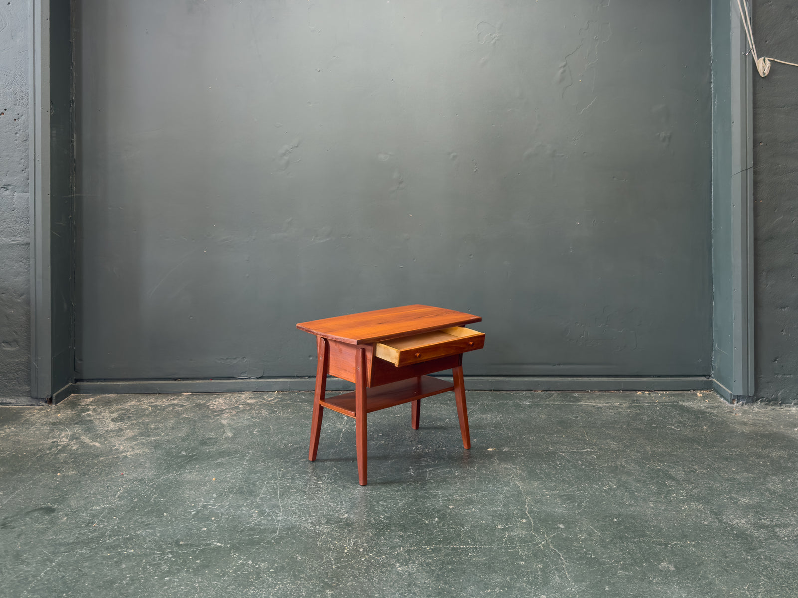 Teak Bedside Table with Two Drawers and Assorted Handles