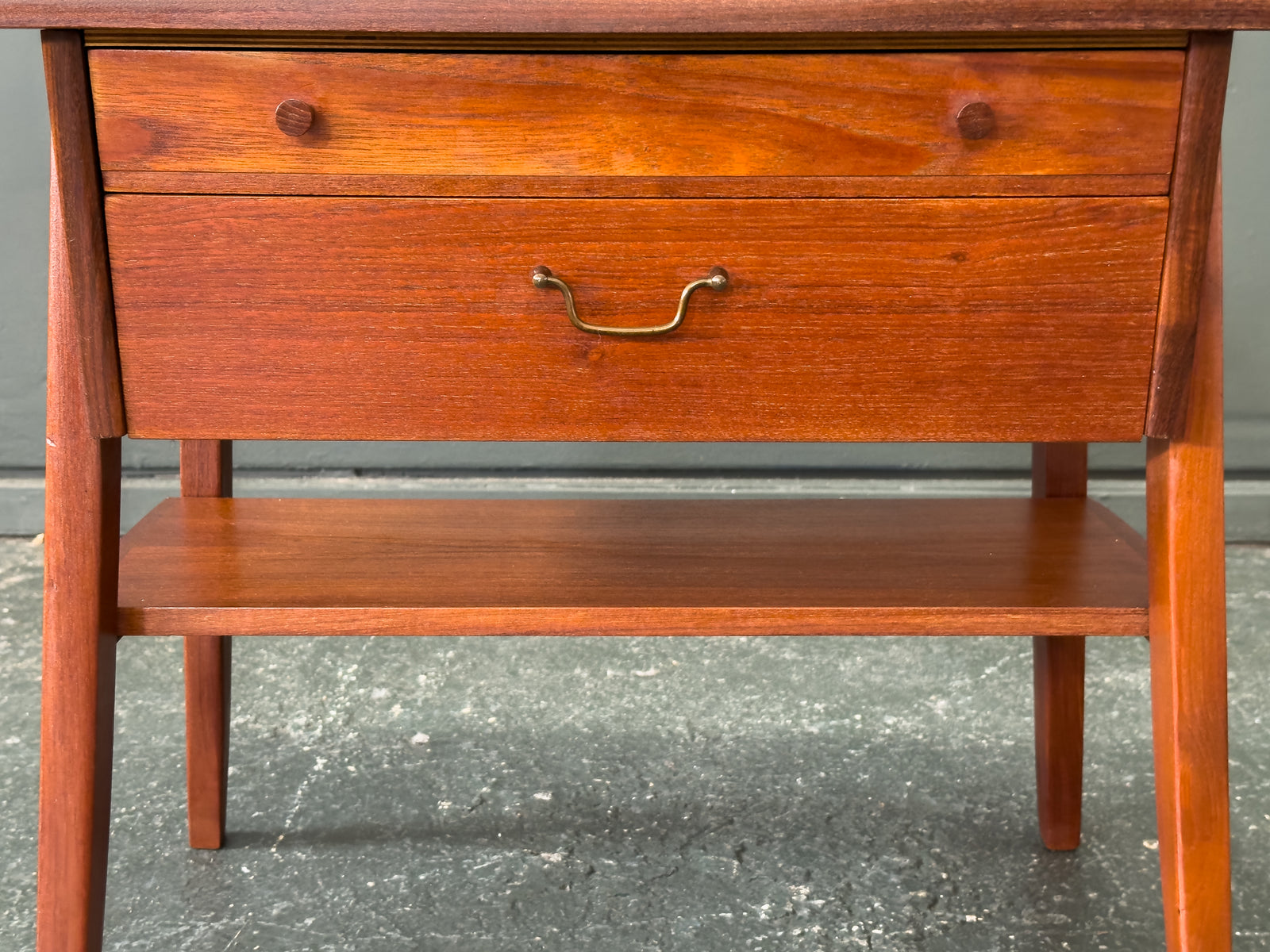 Teak Bedside Table with Two Drawers and Assorted Handles