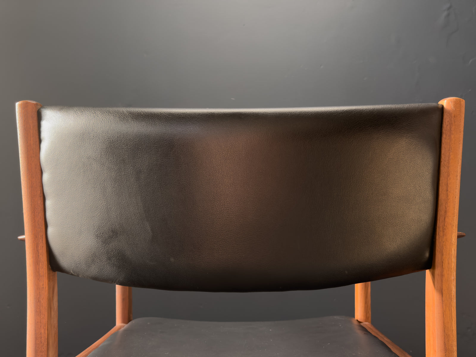 Teak and Black Leather Carver Chair