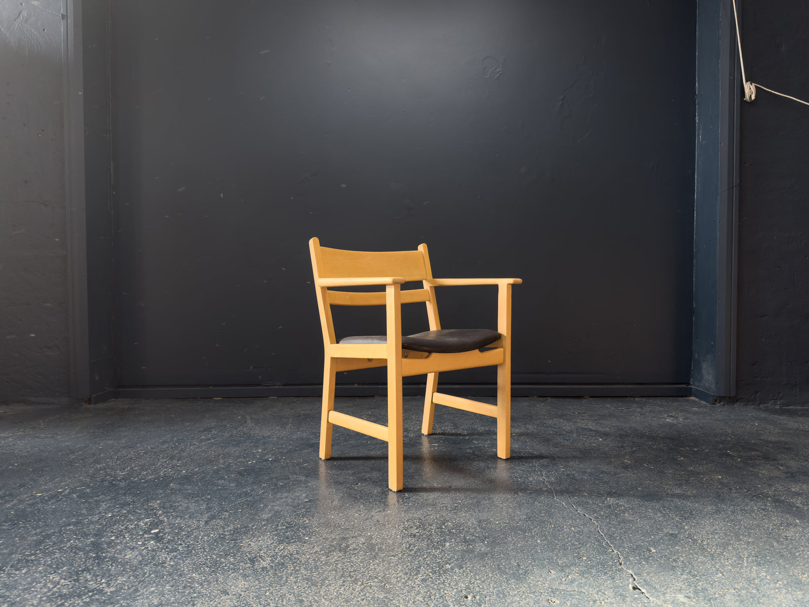 Hans Wegner for Getama Beech and Black Leather Armchair