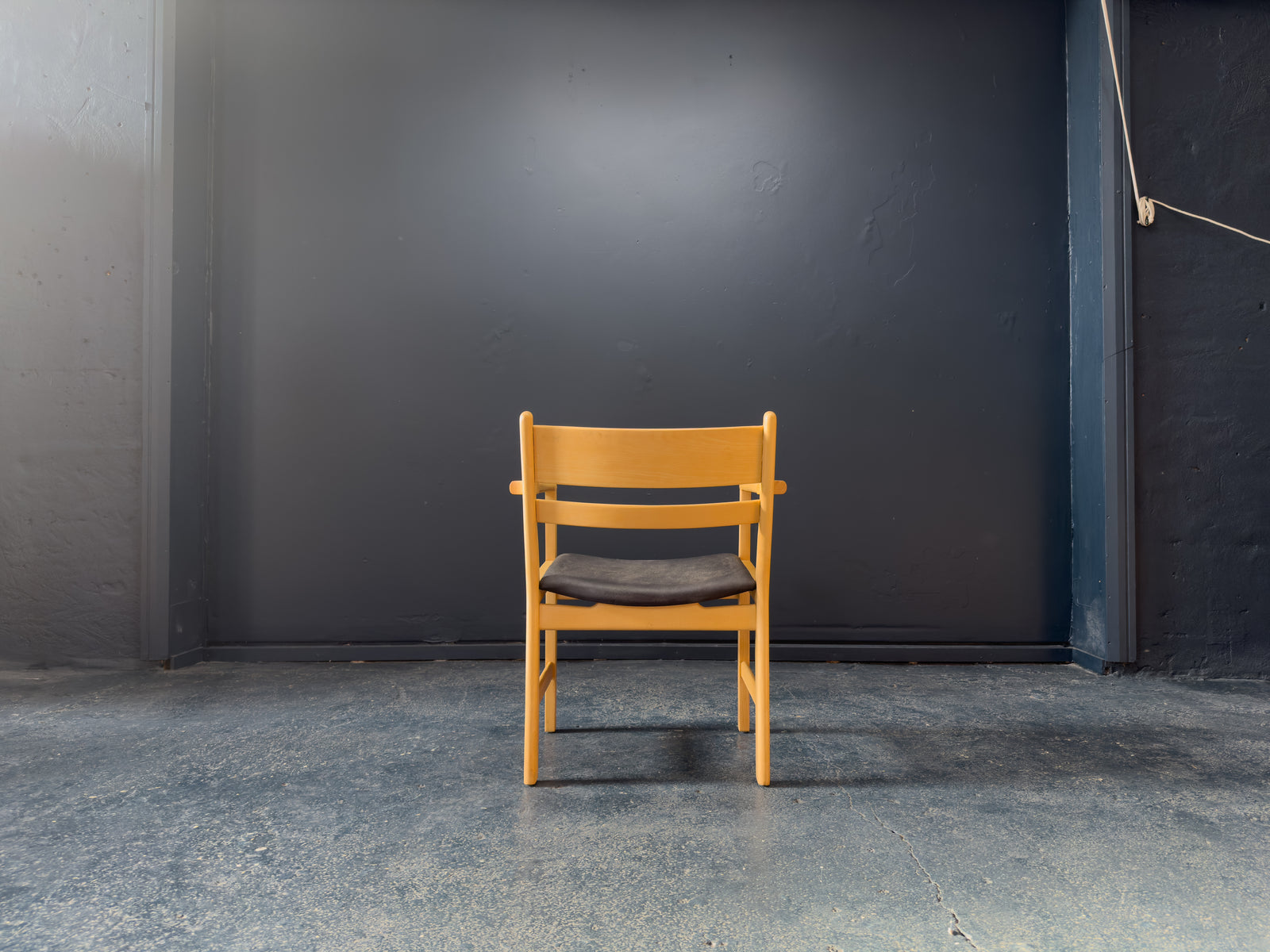 Hans Wegner for Getama Beech and Black Leather Armchair