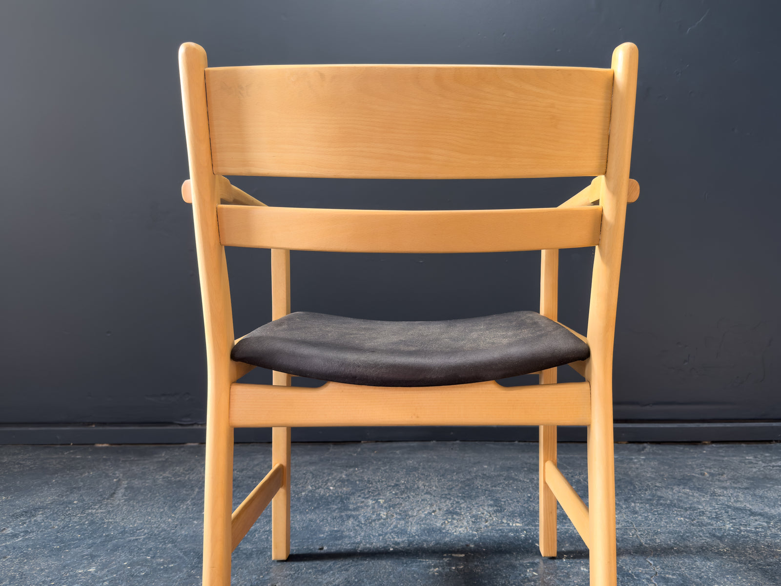 Hans Wegner for Getama Beech and Black Leather Armchair