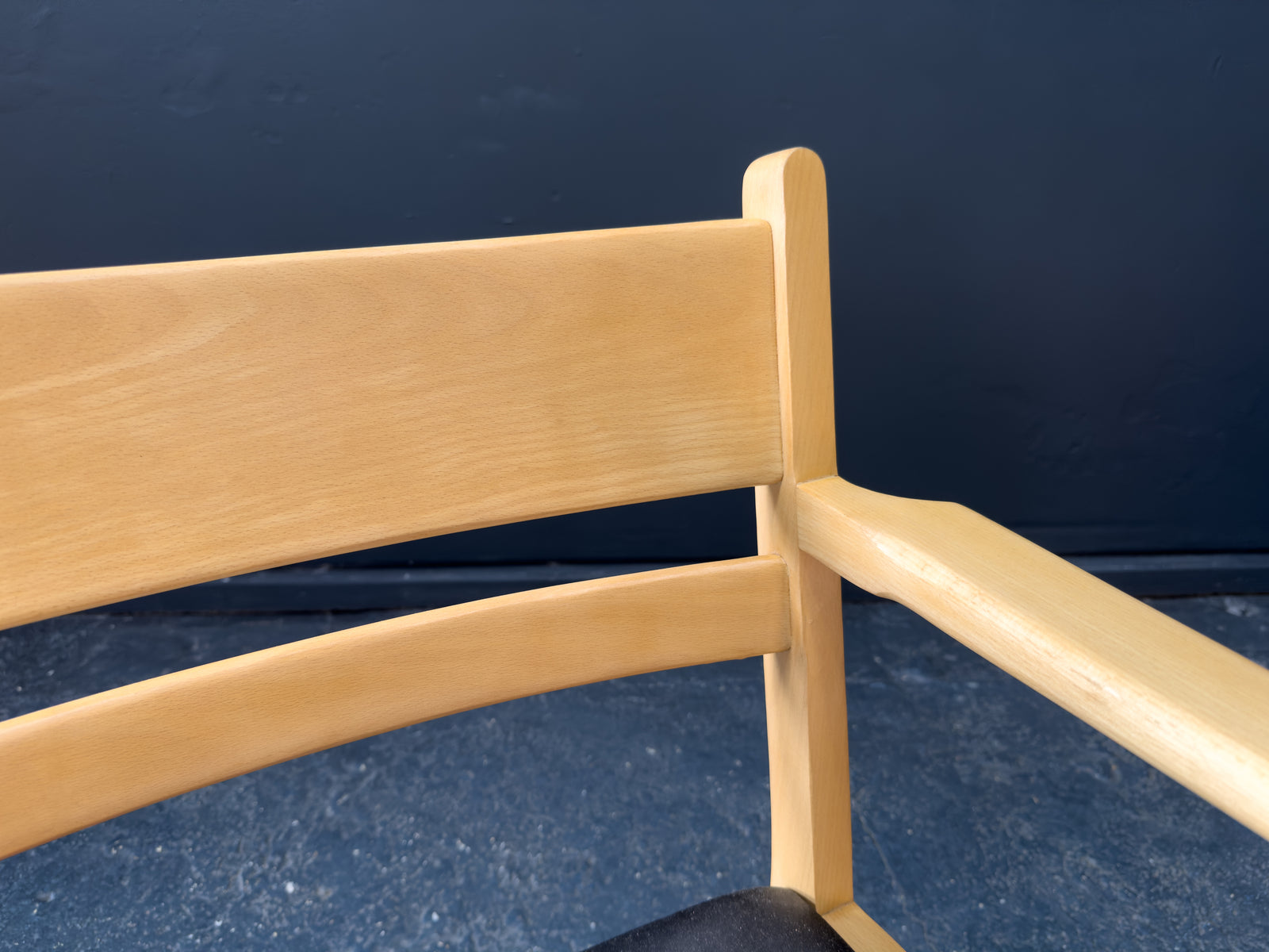 Hans Wegner for Getama Beech and Black Leather Armchair