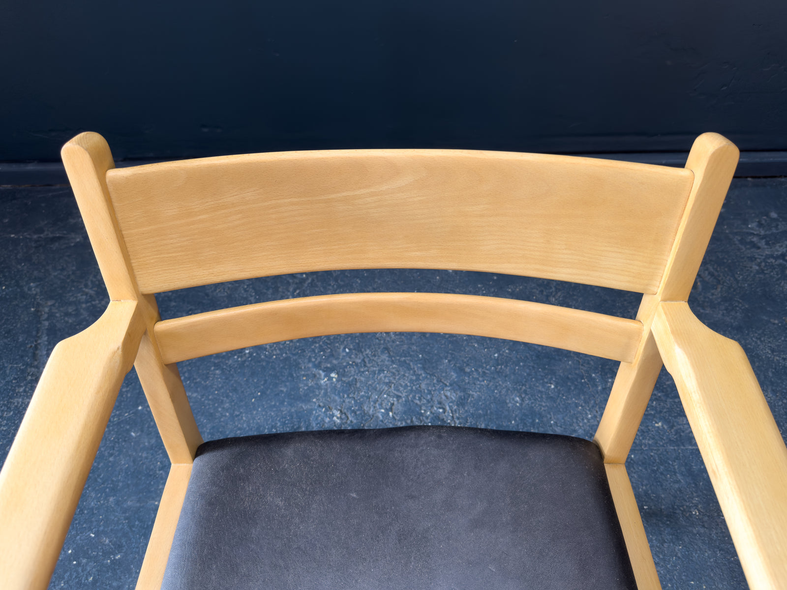 Hans Wegner for Getama Beech and Black Leather Armchair