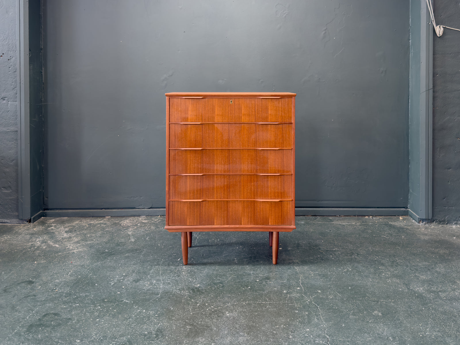 Teak Tallboy with Five Drawers