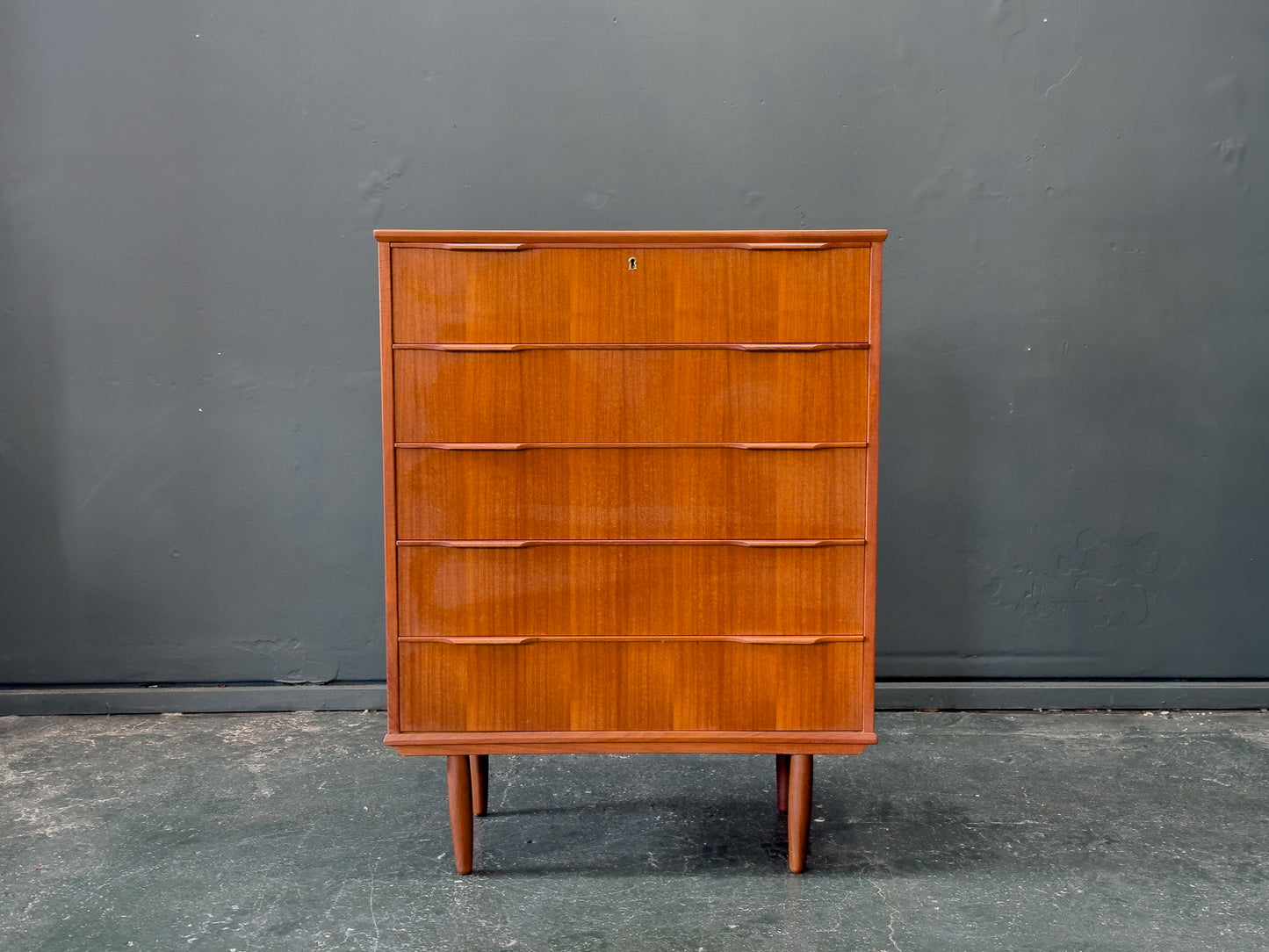 Teak Tallboy with Five Drawers