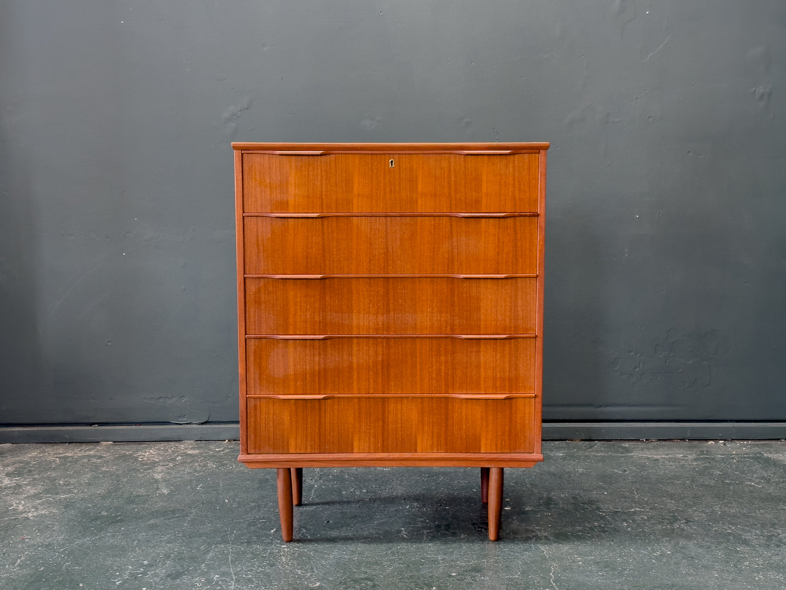 Teak Tallboy with Five Drawers
