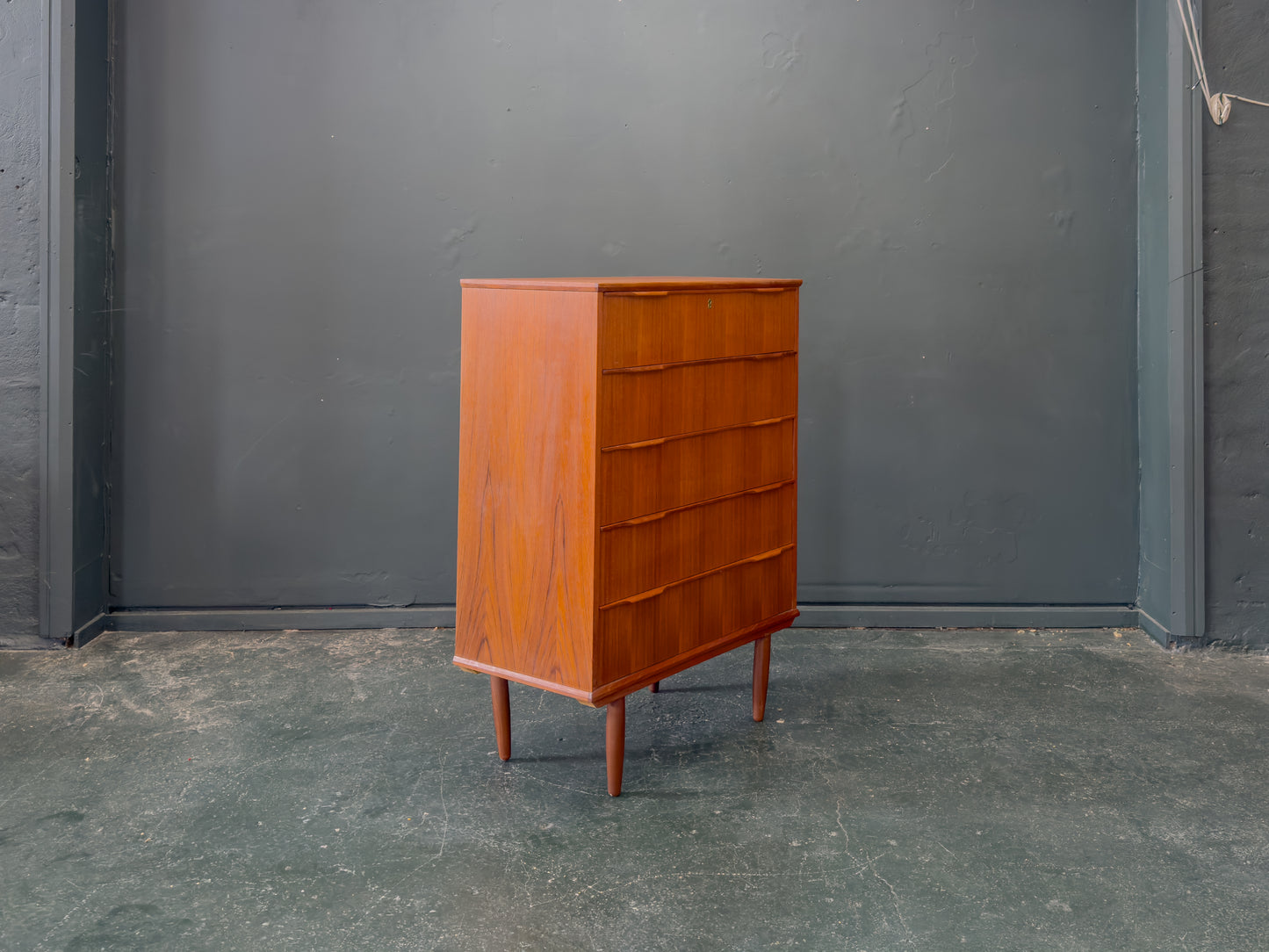 Teak Tallboy with Five Drawers