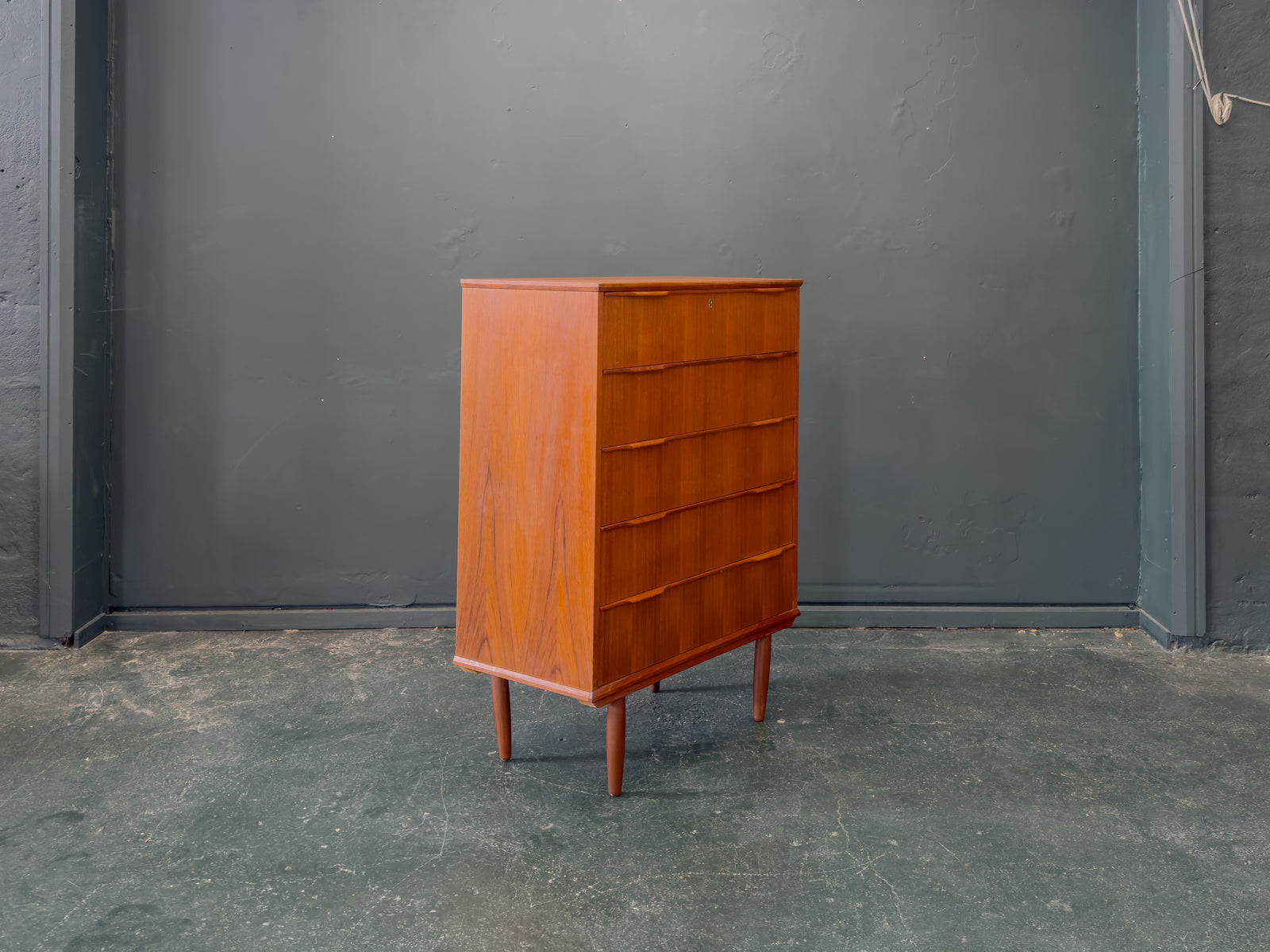 Teak Tallboy with Five Drawers