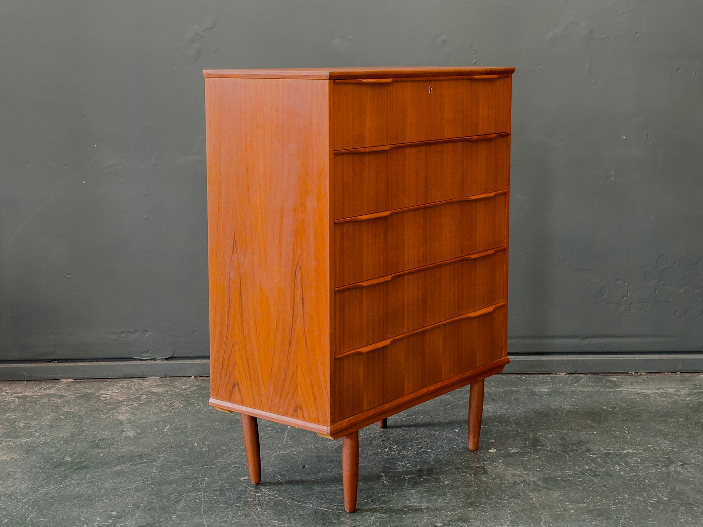 Teak Tallboy with Five Drawers