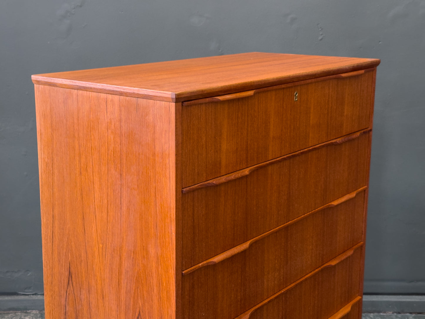 Teak Tallboy with Five Drawers
