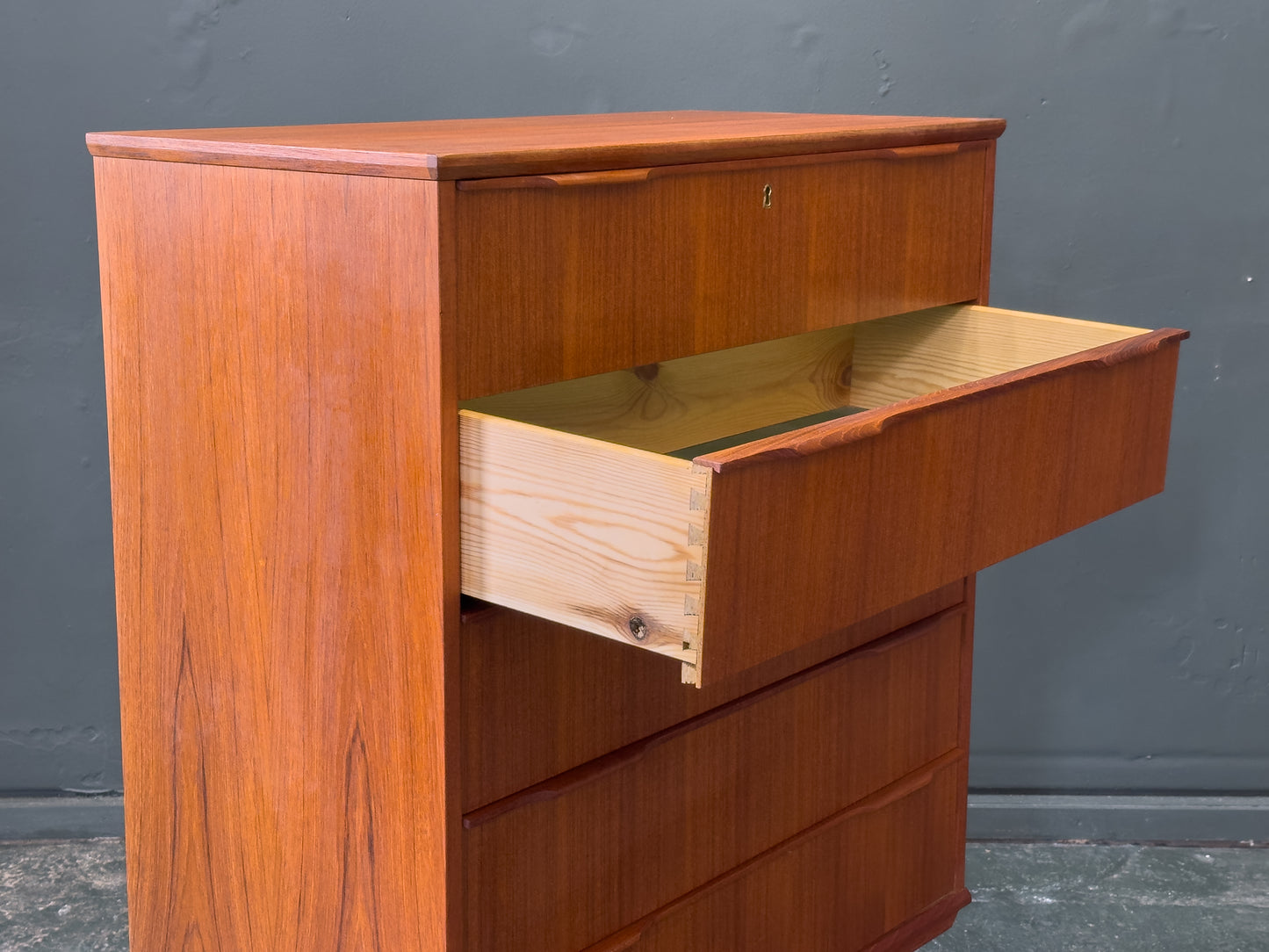 Teak Tallboy with Five Drawers