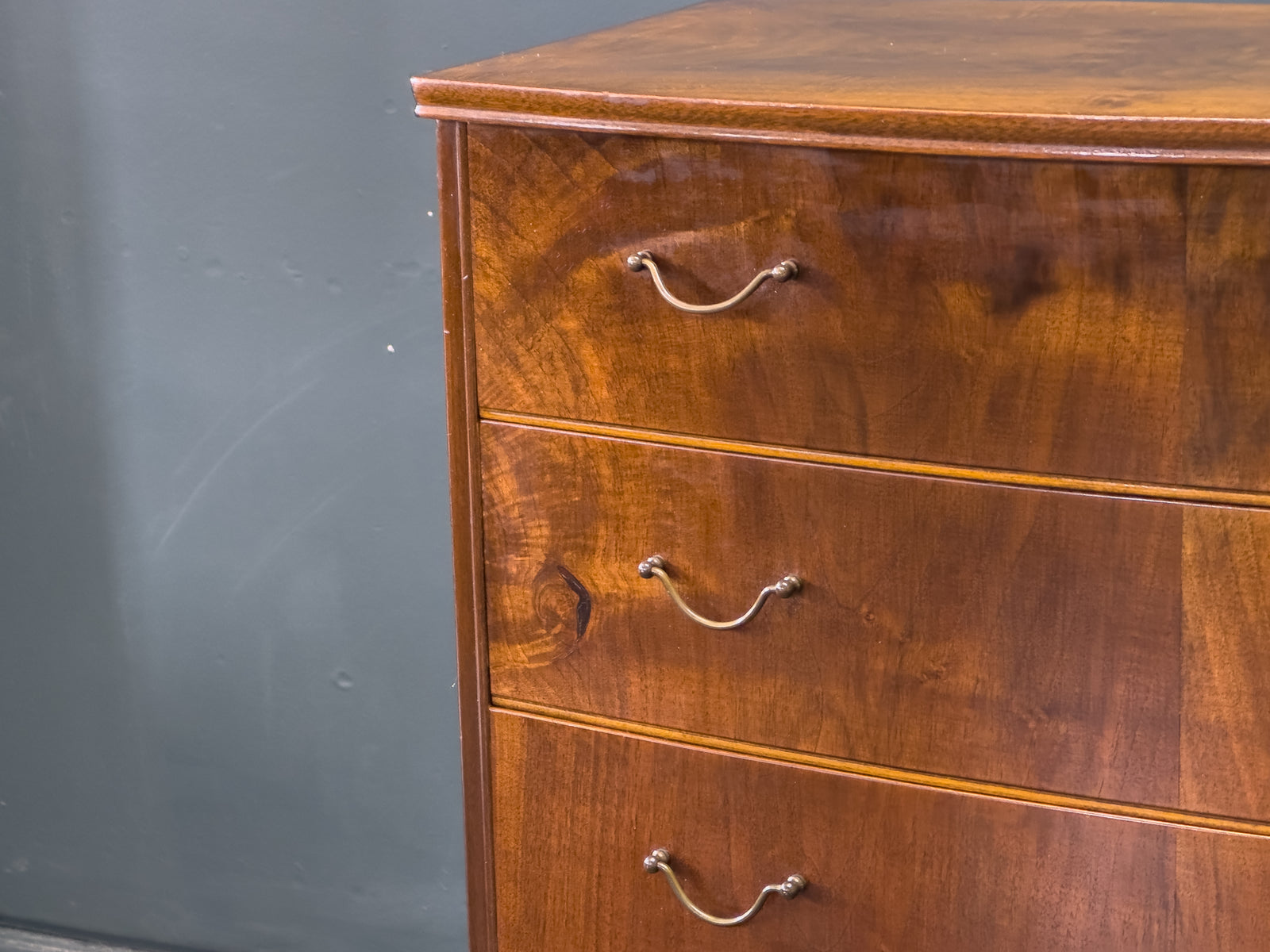 Walnut Tallboy with Thin Brass Handles