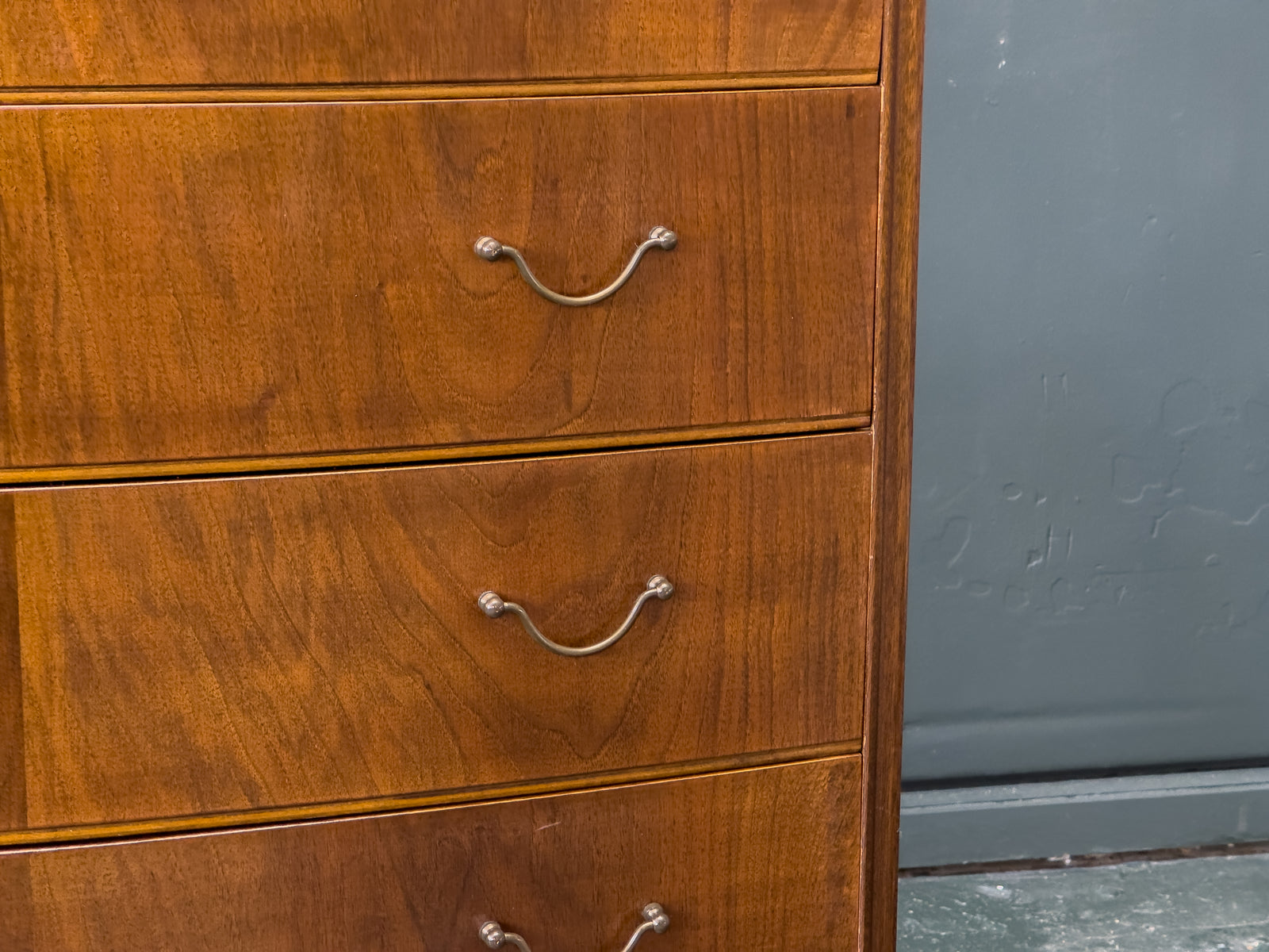 Walnut Tallboy with Thin Brass Handles