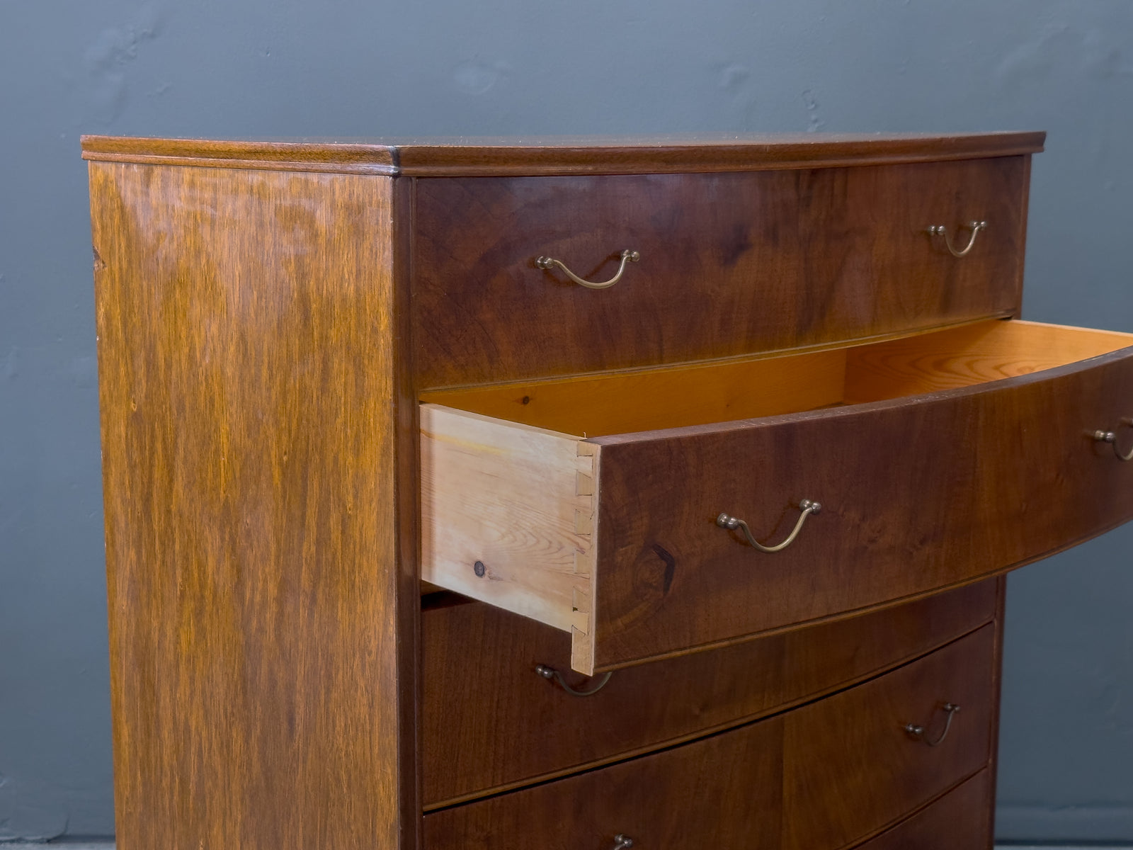 Walnut Tallboy with Thin Brass Handles