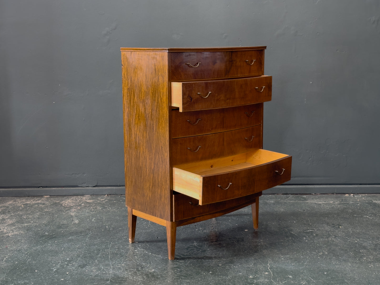 Walnut Tallboy with Thin Brass Handles