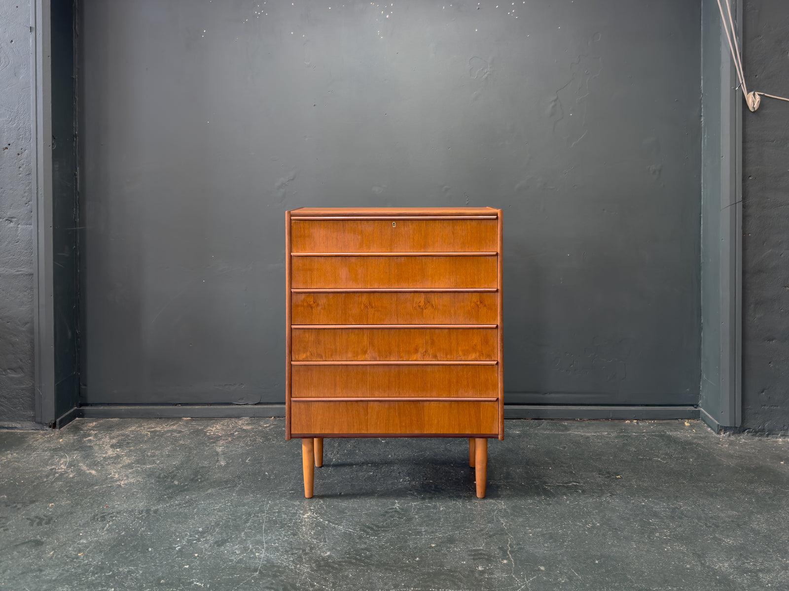 Teak Tallboy with Six Drawers