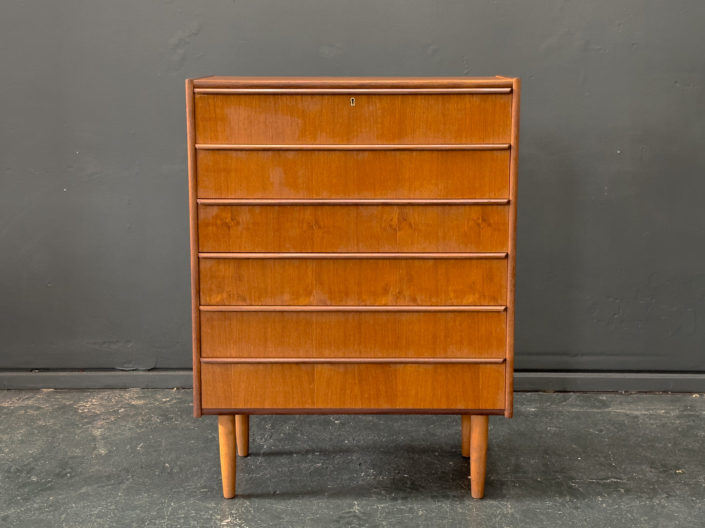 Teak Tallboy with Six Drawers