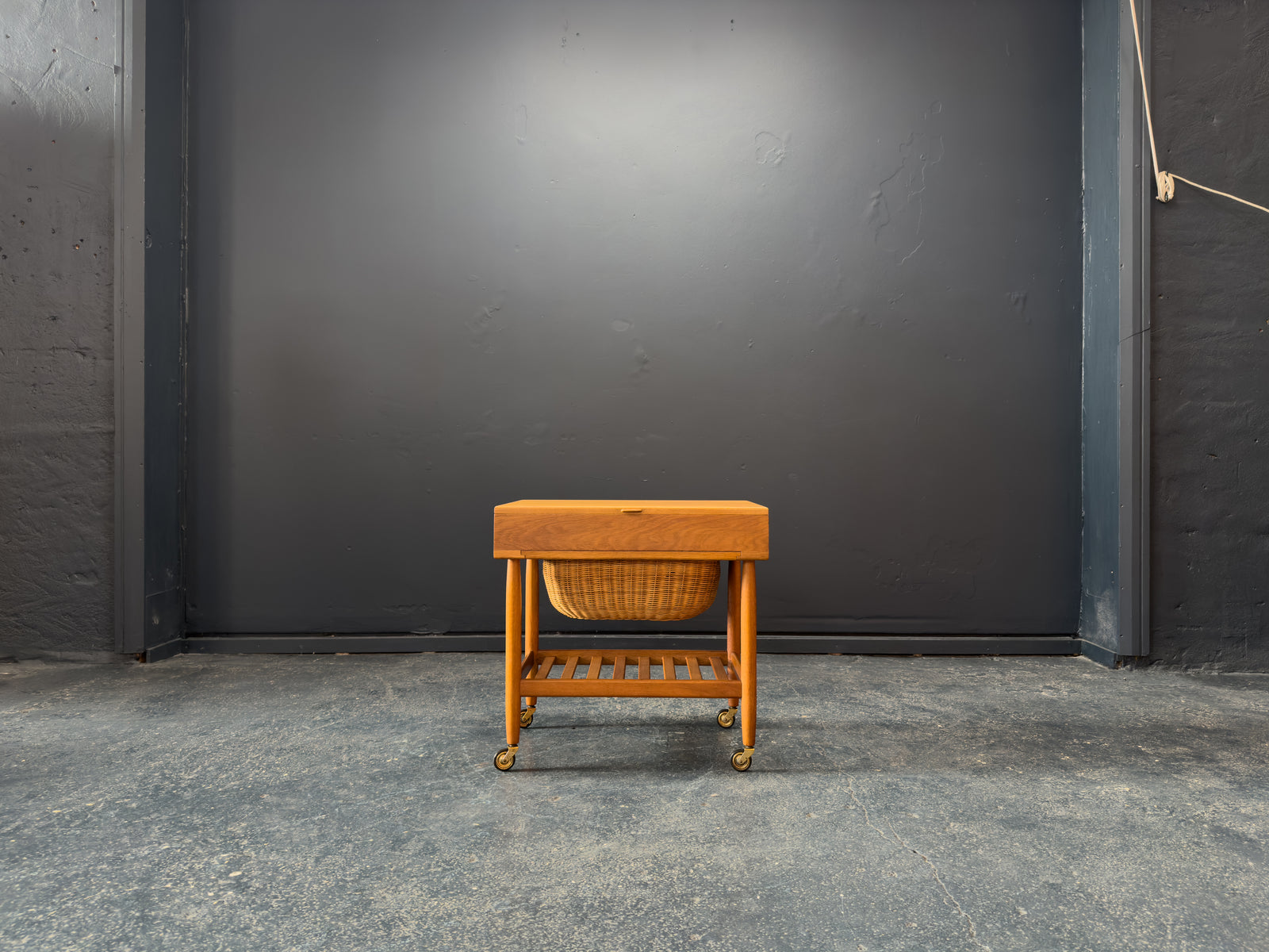 Ejvind A. Johansson Oak and Wicker Sewing Table